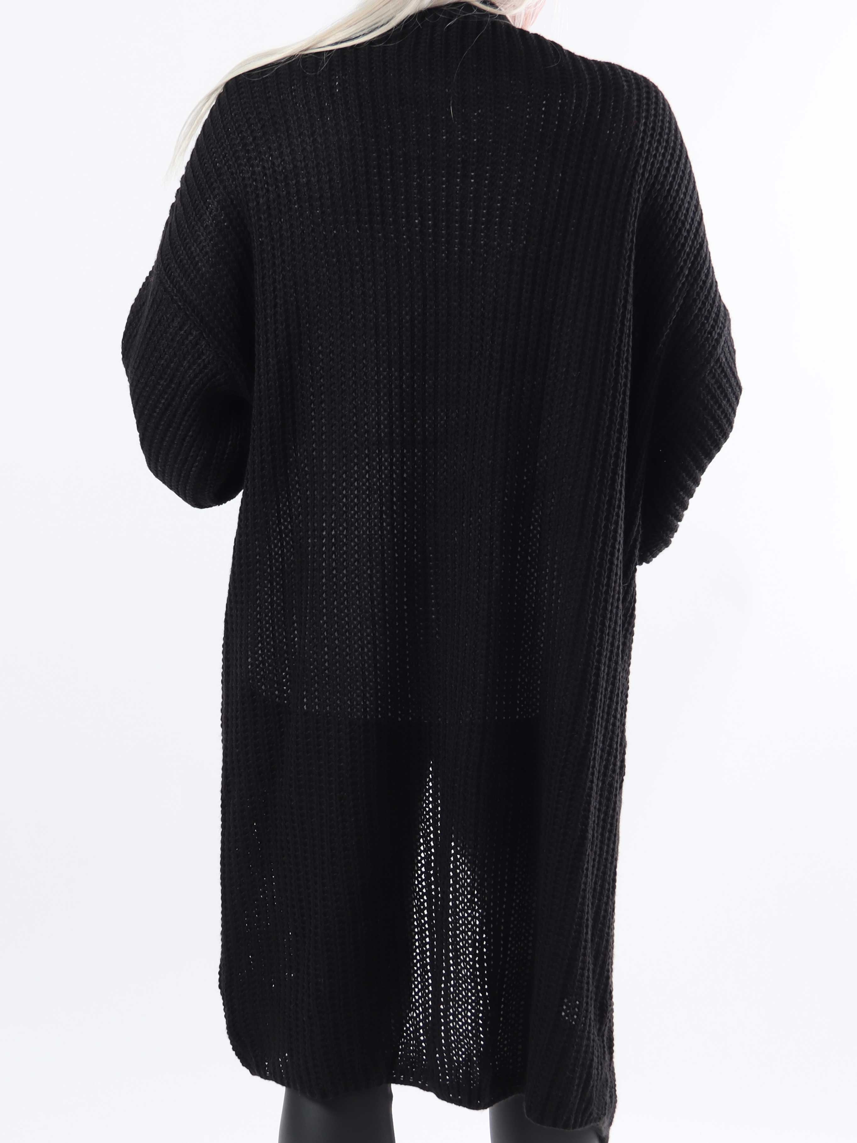 Sally Midi - Stickad kofta i plus size med ballongärmar och fickor